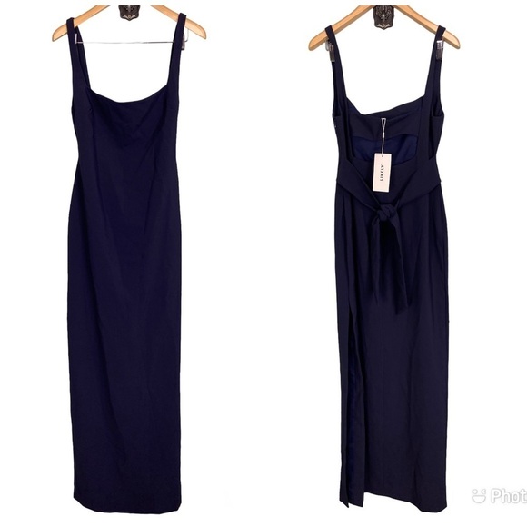 Likely Phillipa Gown Maxi Sleeveless Navy Blue Tie Back Slit Sz 14 - Picture 2 of 5